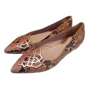 Nour Jensen Leather Snakeskin Python Pointed Toe Flats Women's Size 38.5 - 8